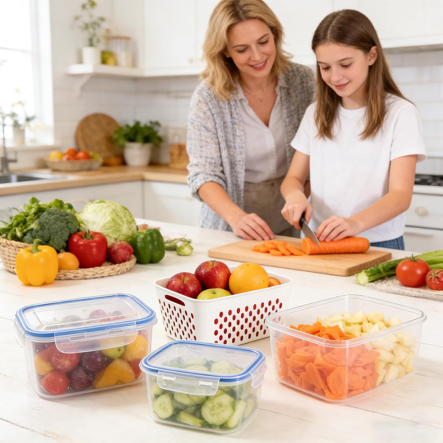 4 in 1 Food Storage Containers for Fridge, Produce Keeper with Removable Cola…