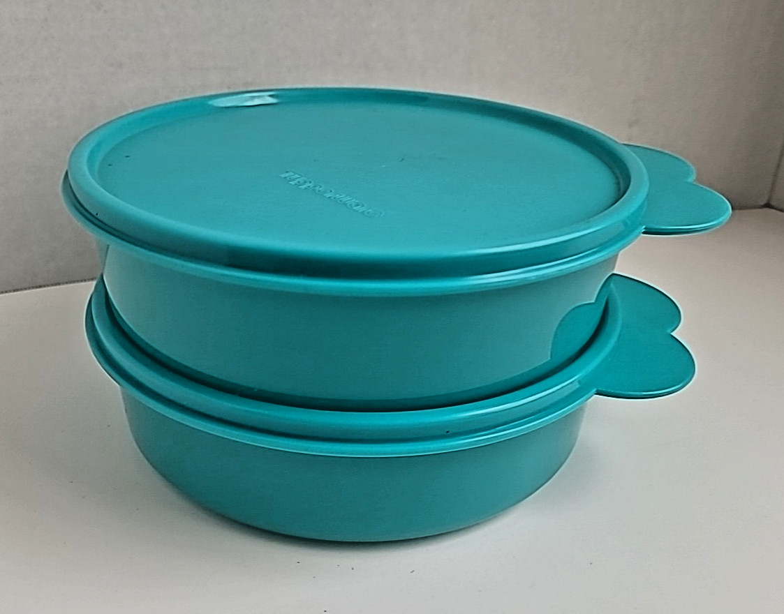 Tupperware Bowls Set of Two 500ml Containers w/Seals Aqua #6403B-3