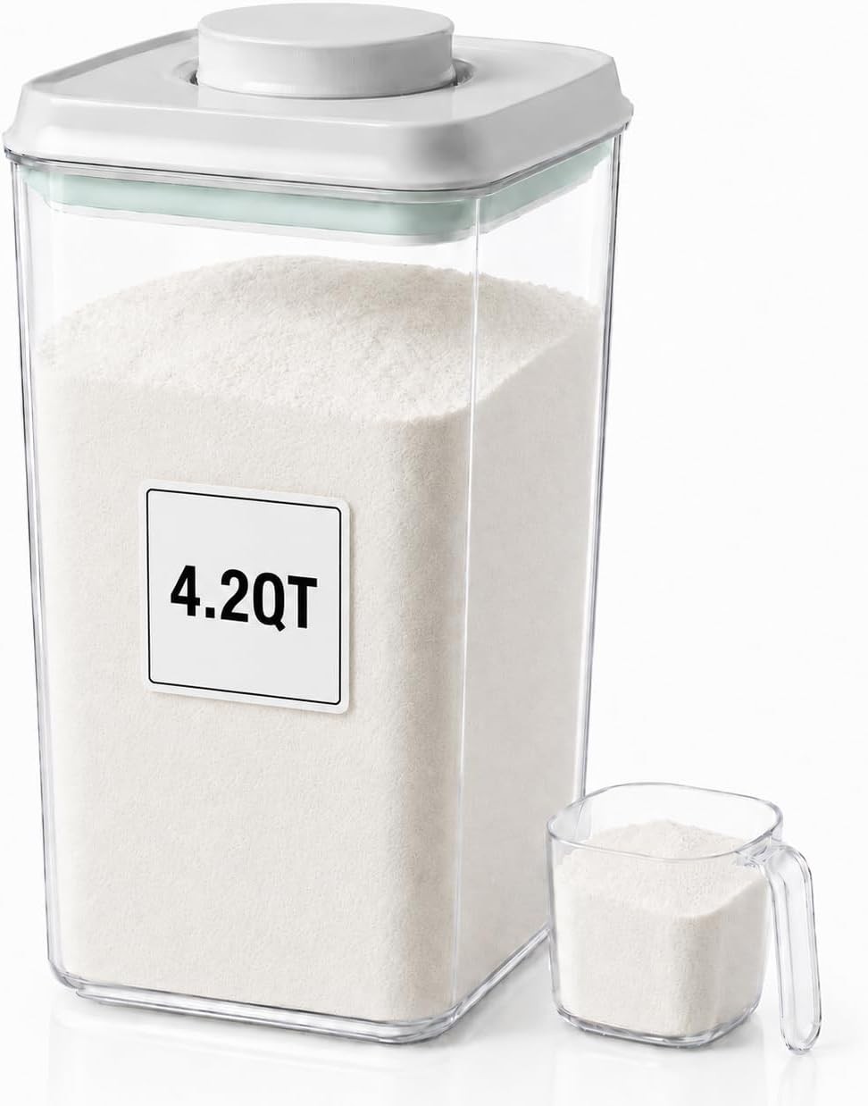 POP Airtight Flour-Rice Food-Storage Container – 4L/4.2Qt Jar with Lid and