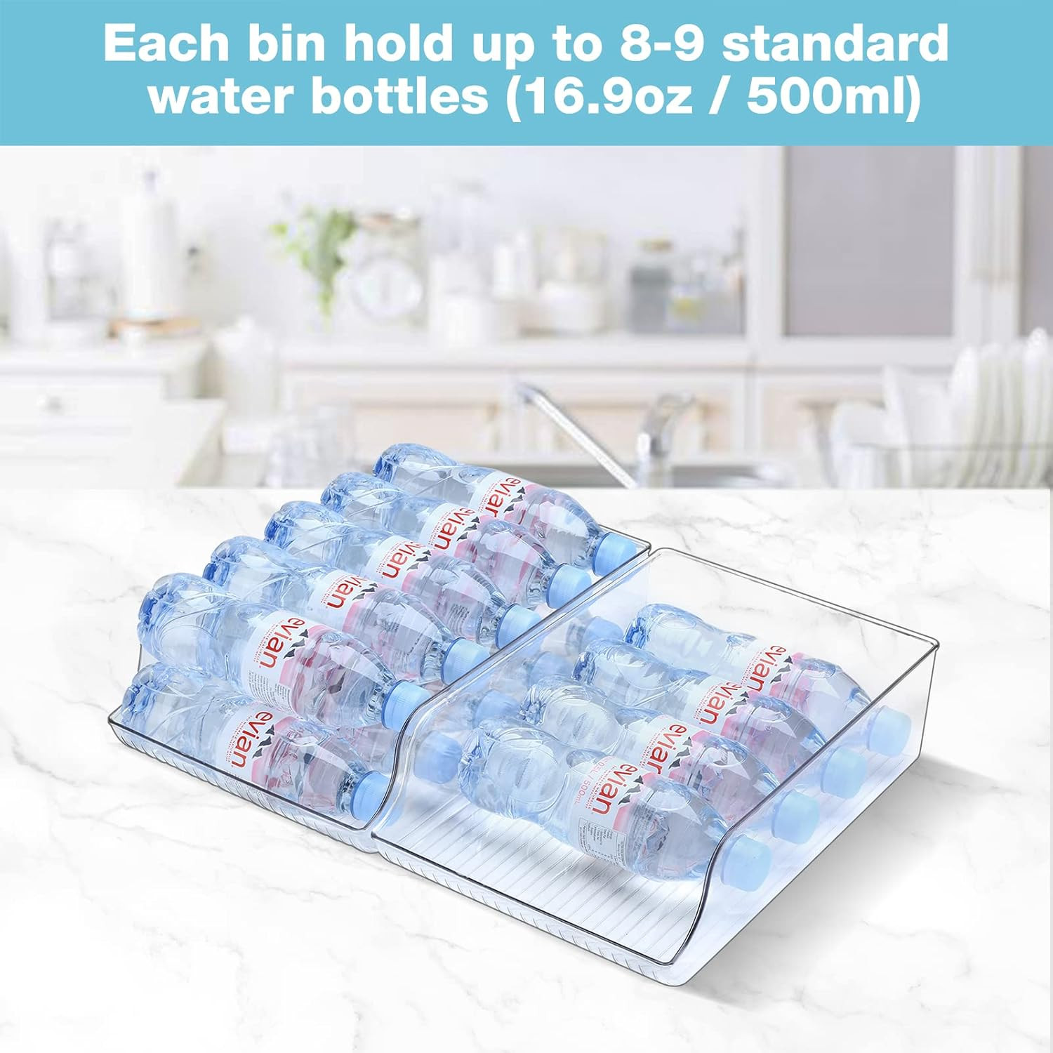 Puricon 2 Pack 16.9 oz Water Bottle Dispenser Organizer for Refrigerator Plastic