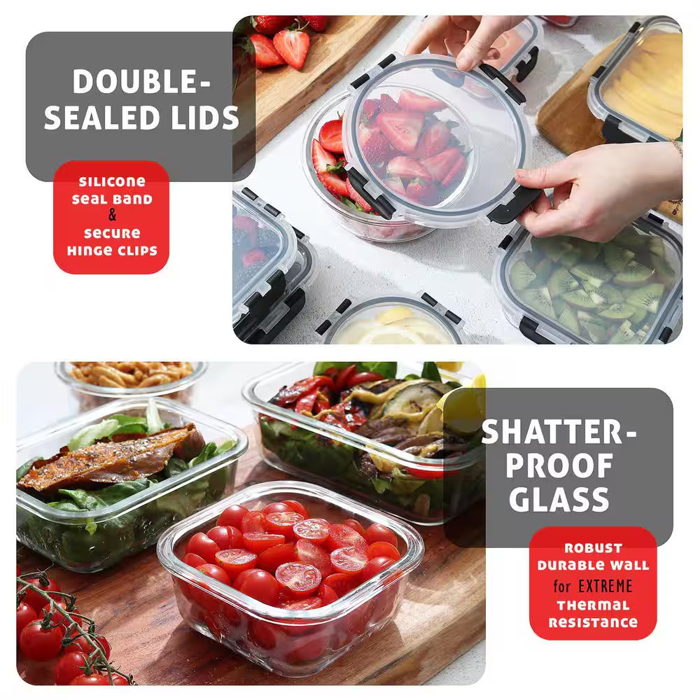 12-Pack Glass Food Storage Containers with Lids