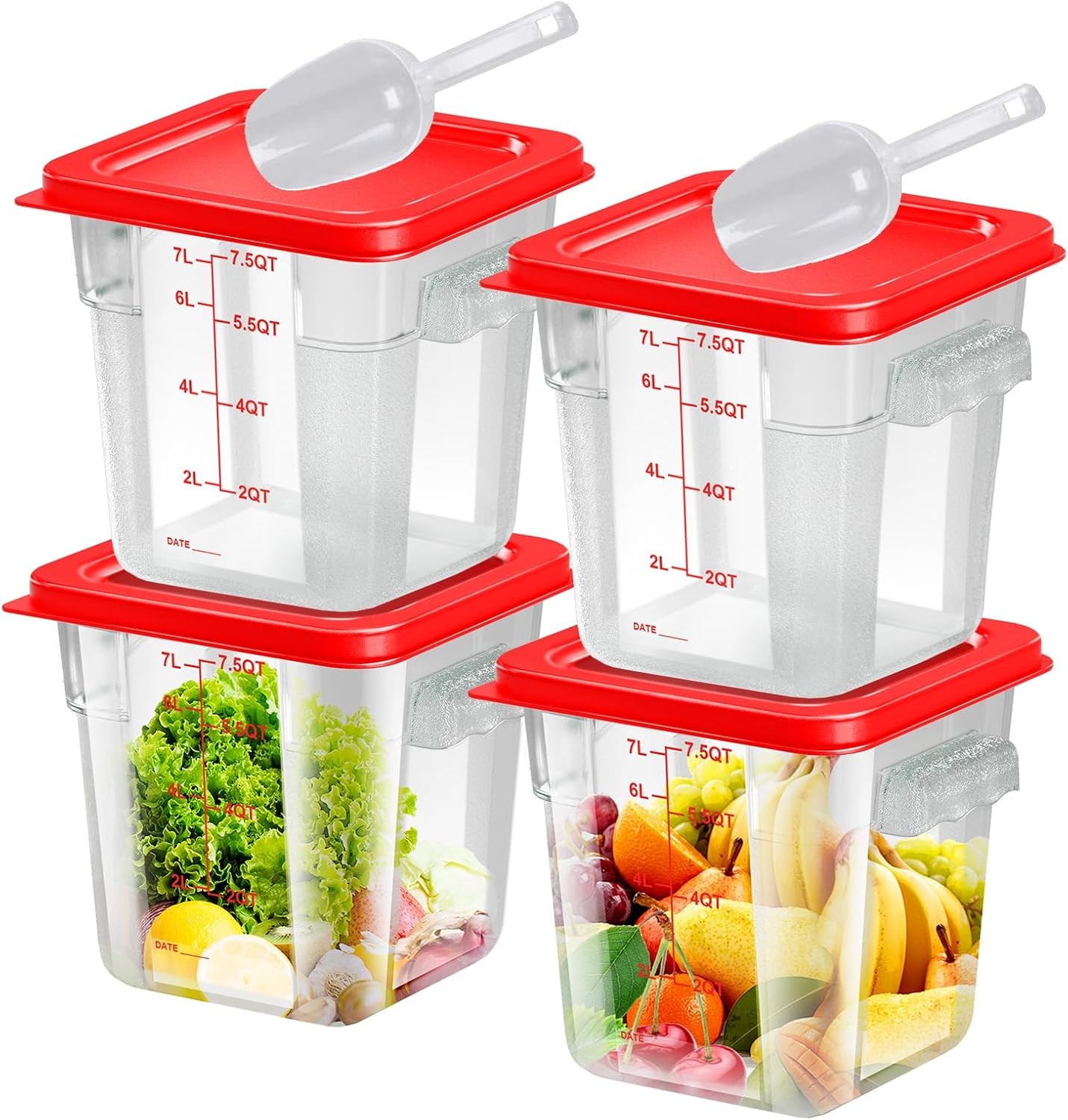 6 pcs 2qt Food Storage Containers W/ Lid Square Clear Commercial Food Storage