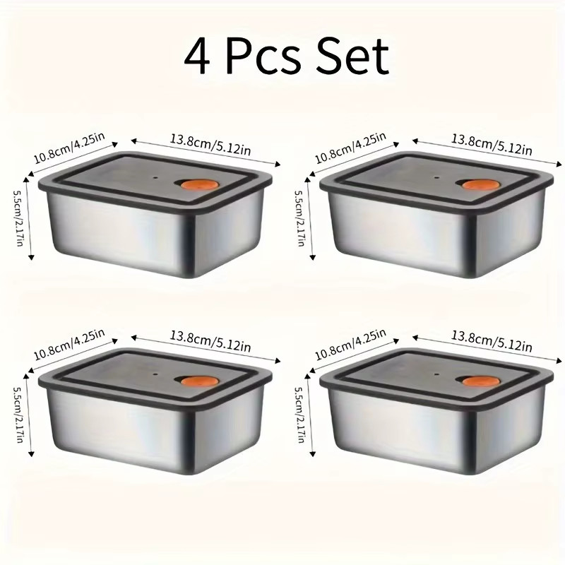 4Pc Stainless Steel Food Storage Containers Set – Thickened Leakproof, Bpa-Free
