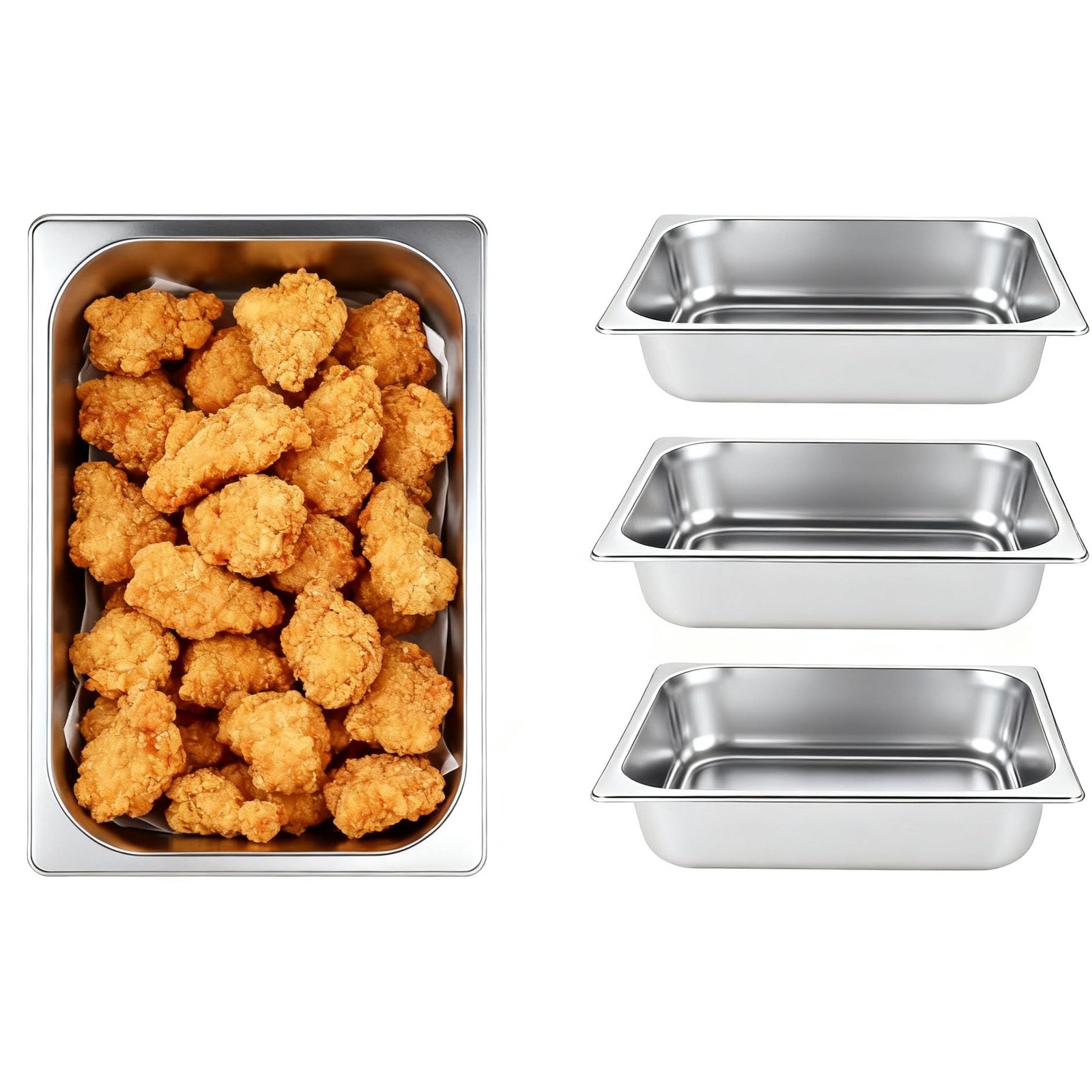 4 PCS Half Size Hotel Pan 1/2 Size 2.5 Inch Deep Stainless Steel Steam Table