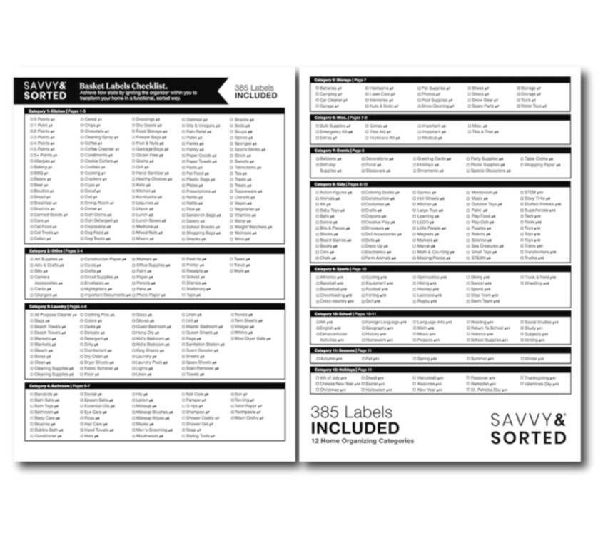 Black Pantry Labels for Containers, 385 Preprinted Household Organizing Stickers