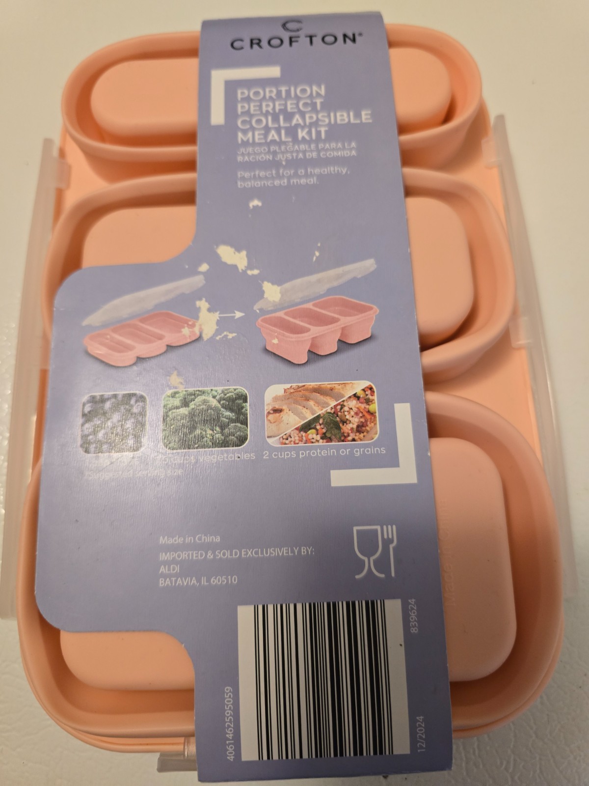 CROFTON PORTION PERFECT COLLAPSIBLE MEAL KIT PINK 3 SECTIONS – NEW