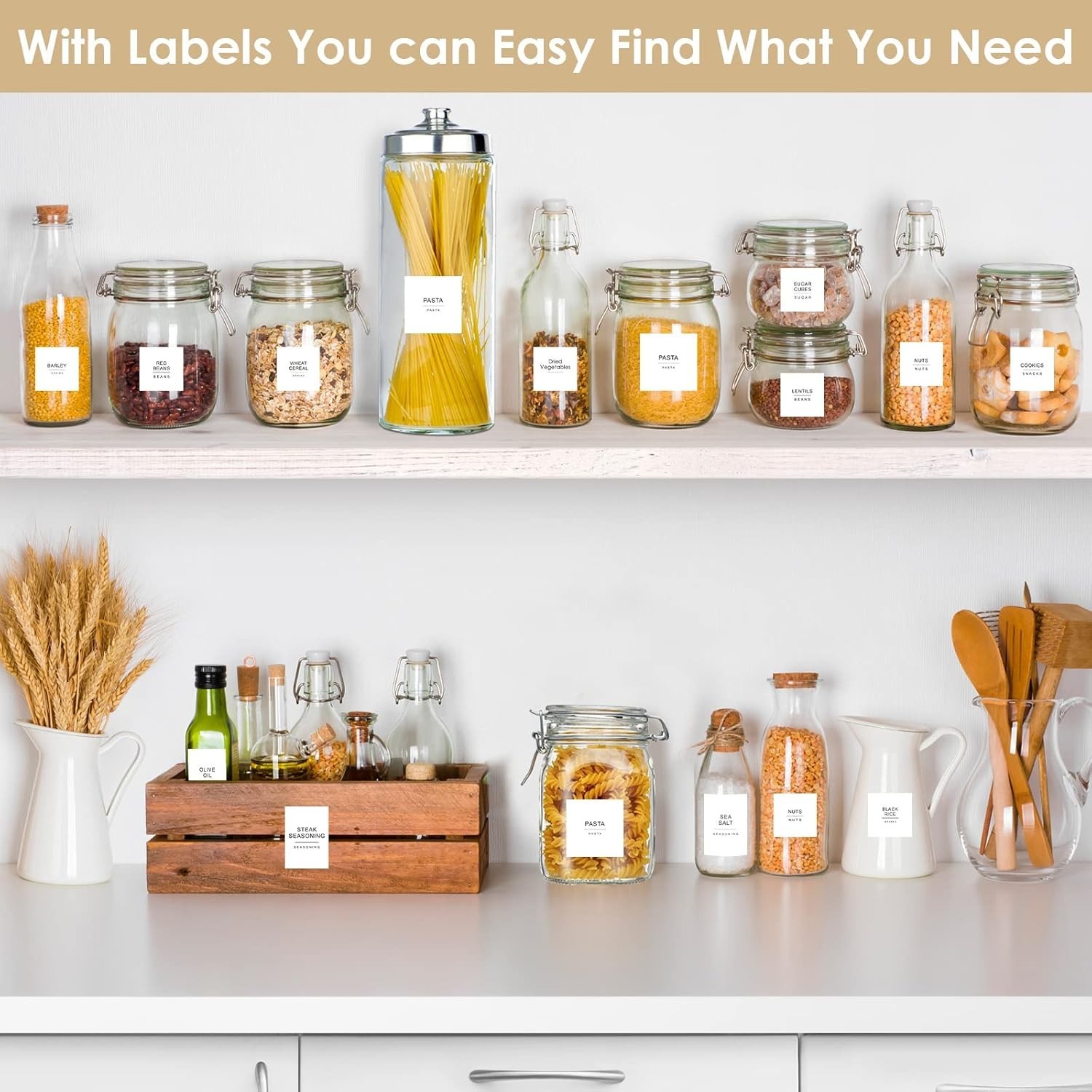 434 Pcs Kitchen Pantry Labels for Food Containers with DIY Blank Labels,3 Siz…