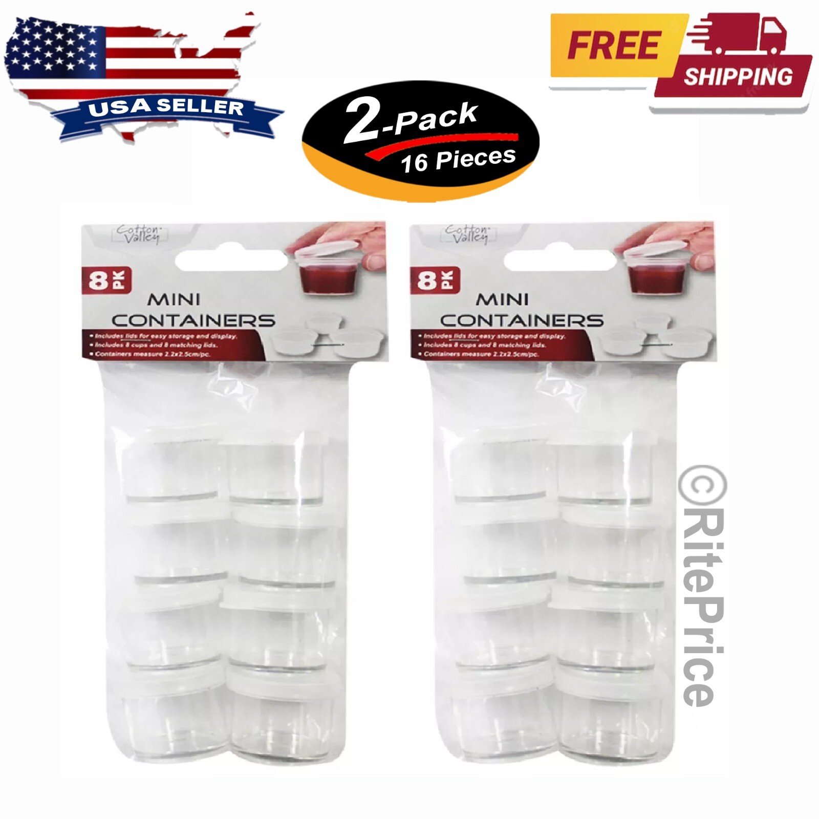 16 Mini Storage Round Containers with Lids, Reusable Stackable 2.2X2.5 cm (2 Pk)