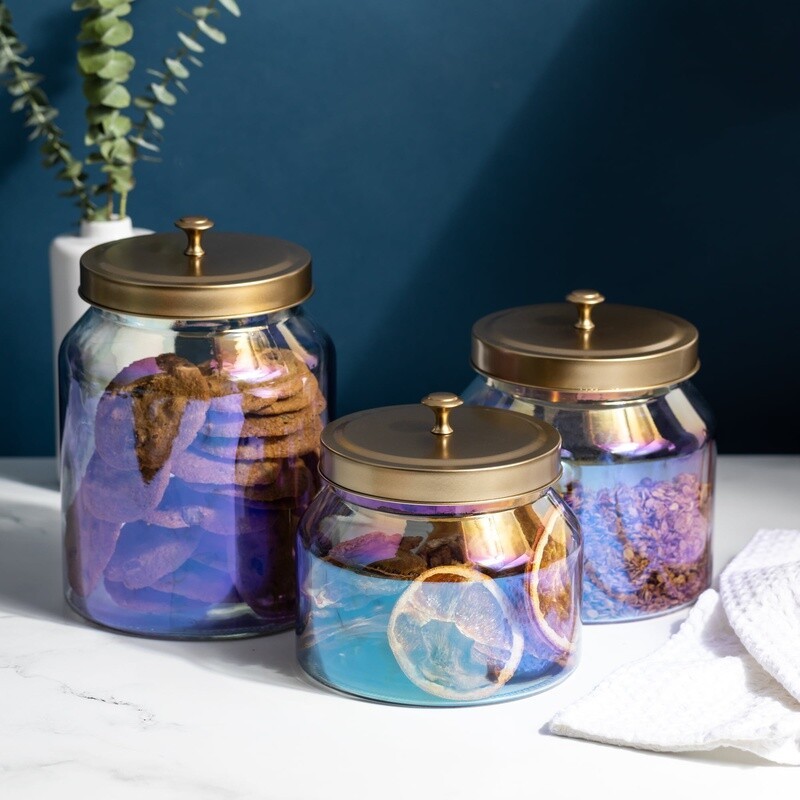 Rainbow Glass Food Storage Jars 3 Piece Set Airtight Kitchen Containers New