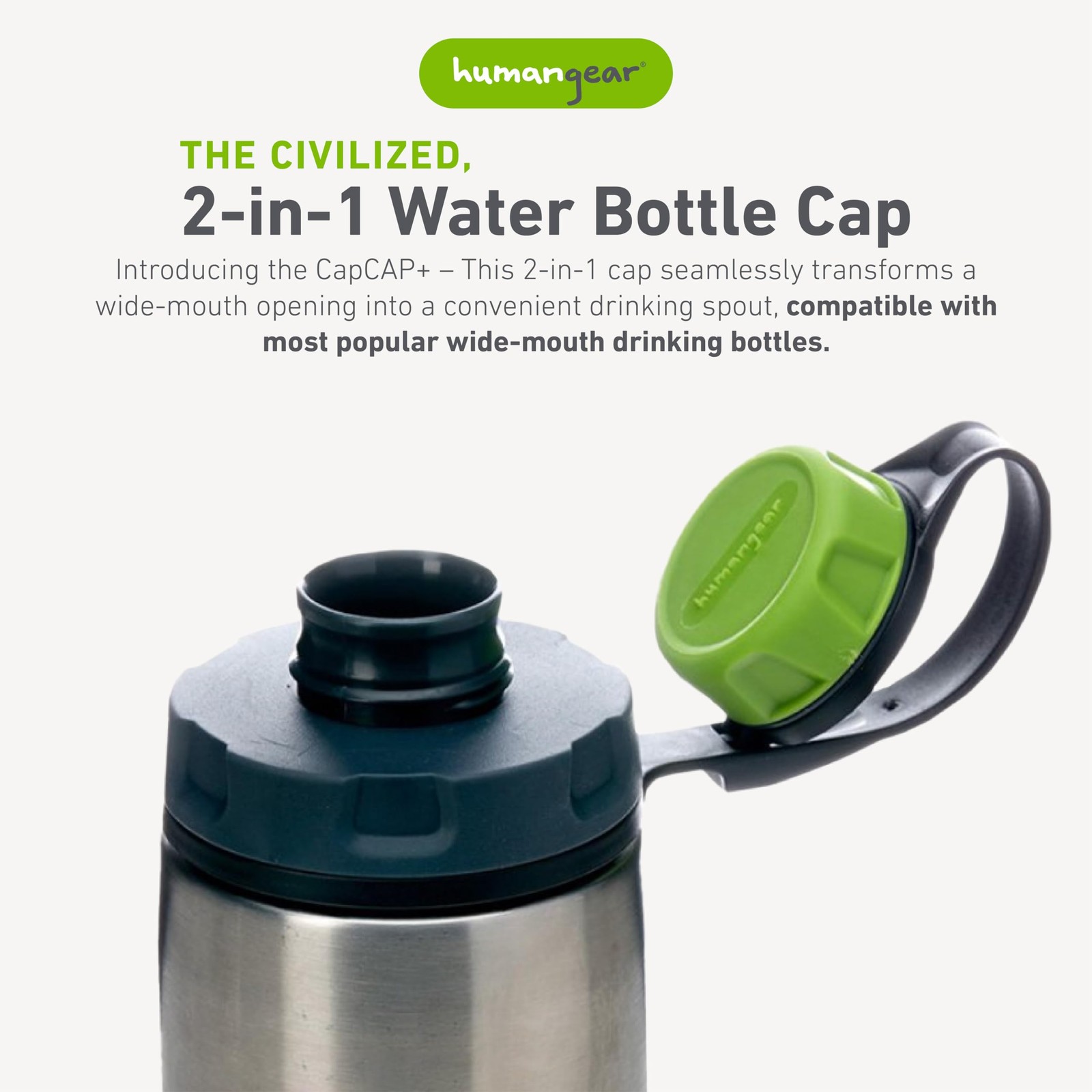 Humangear Capcap Green 2 In 1 Drinking Cap For Wide Mouth Bottles