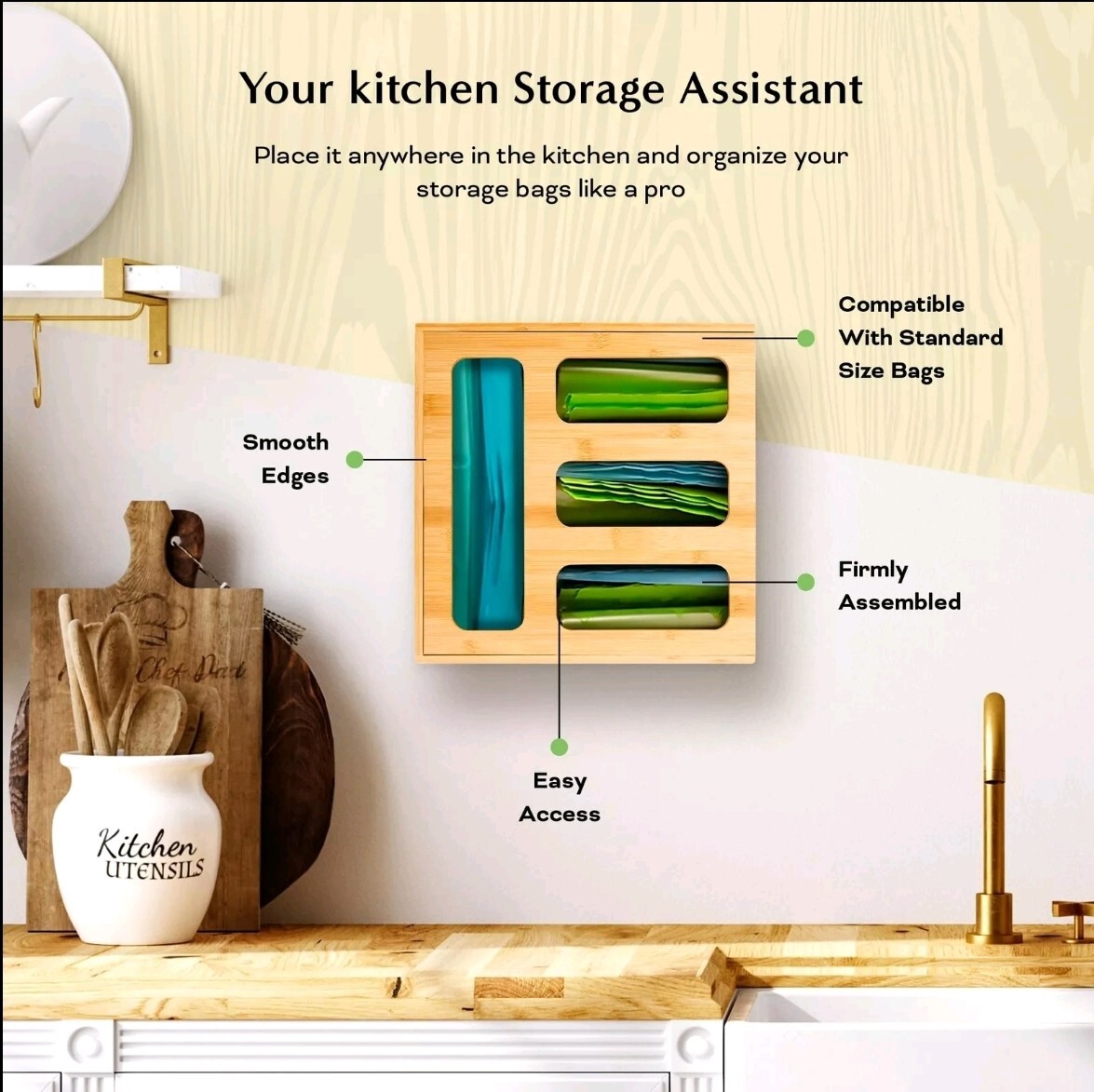 Umboo Bamboo resealable bag organizer for drawer, storage bag organizer.