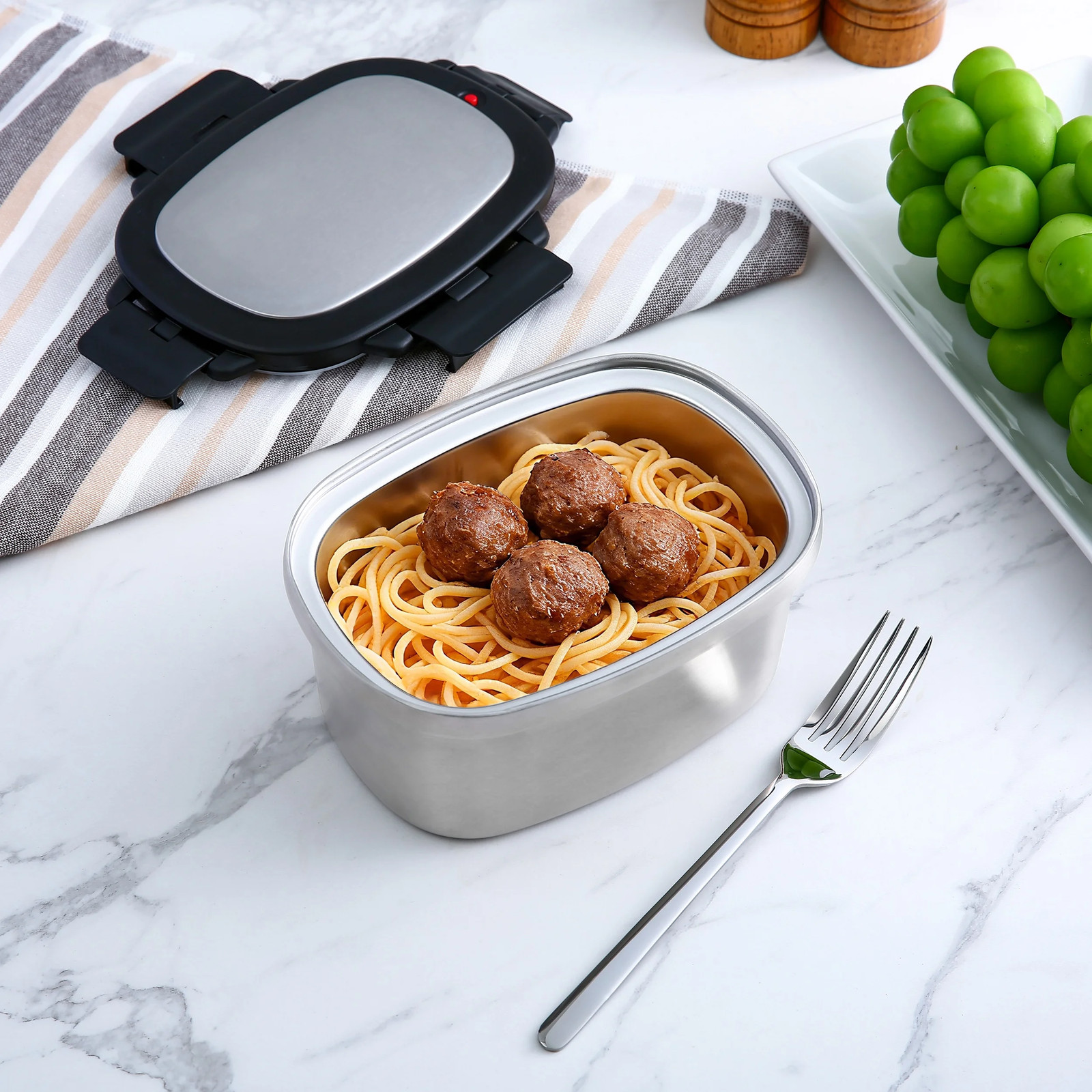 33 Oz Rectangular Insulated Food Container Removable Divider Stainless Steel