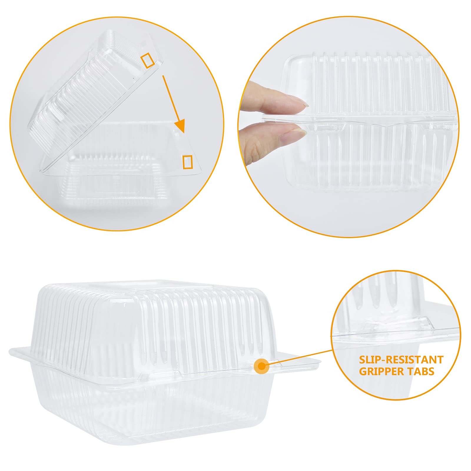 Clear Hinged Plastic Containers with Lids 50PC 5.3×4.7×2.8 Inch