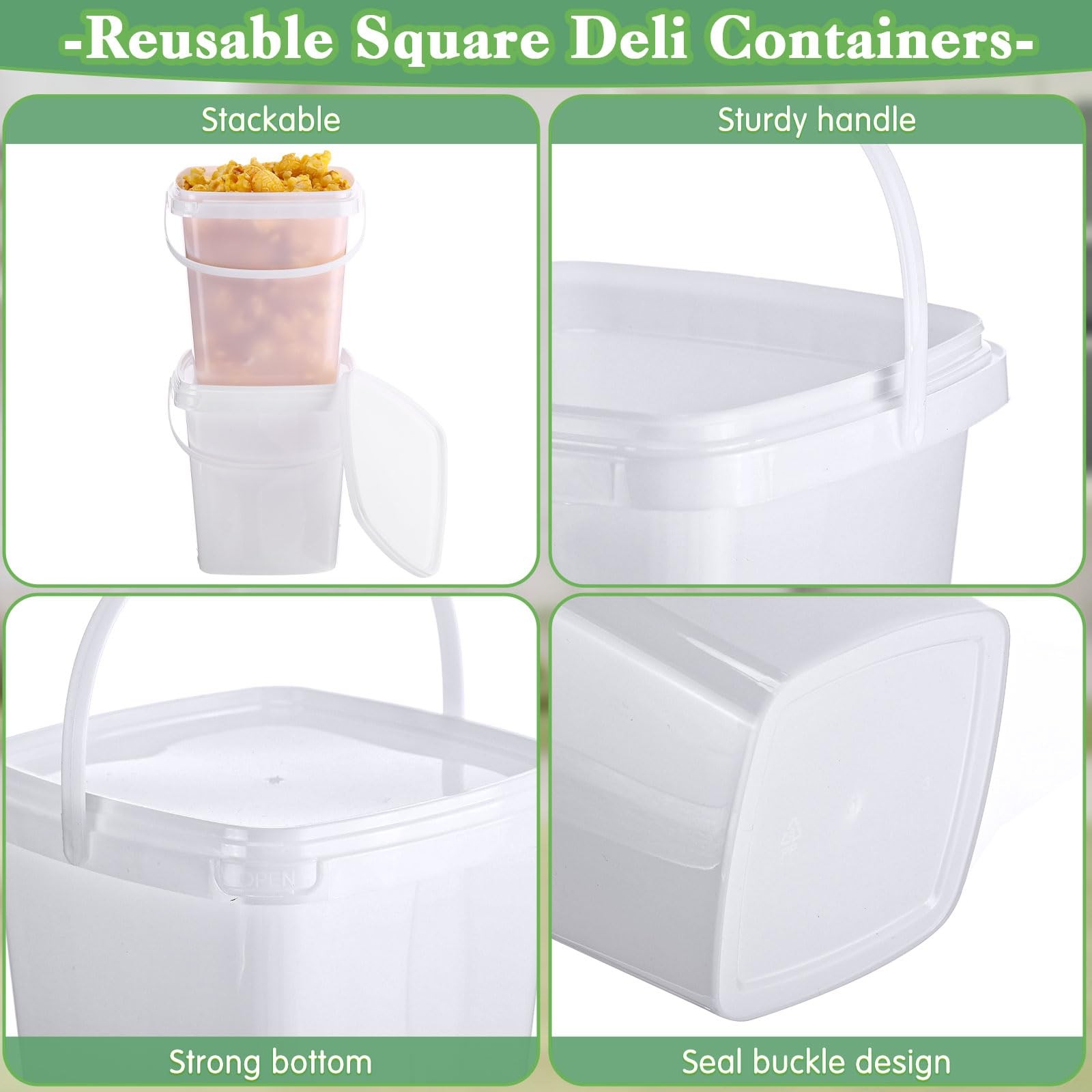 24 Pcs Plastic Food Containers Ice Cream Buckets With Lids And Handle Reusable S