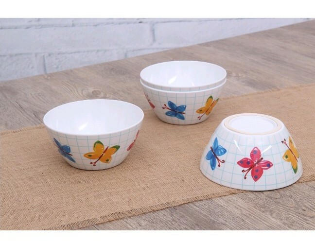 Set of Four (4) Mainstays ~ Melamine Bowls ~ Butterfly Art Design ~ 6″ x 2.875″