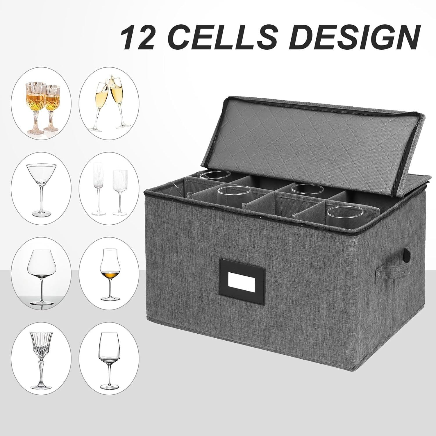 Stemware Storage Containers, Wine Glass Storage Box with Adjustable Dividers