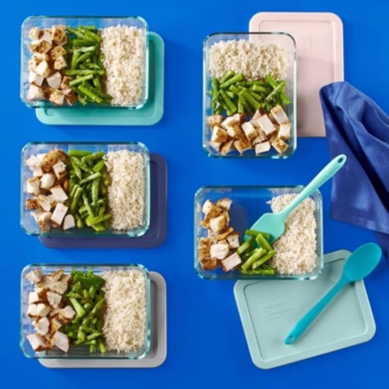 Pyrex 10pc Glass Meal Prep Set: Clear Glass Food Storage Containers with Plastic