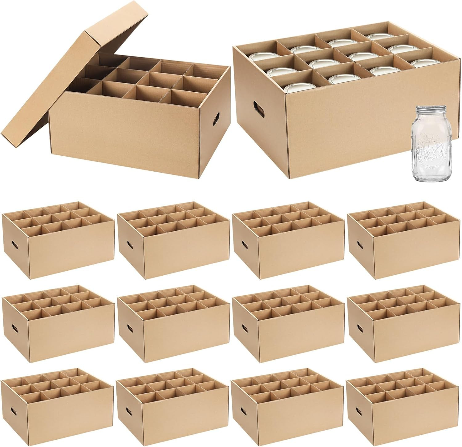 Mason Jar Storage Box Set – 12 Stackable Containers with Handles for Moving