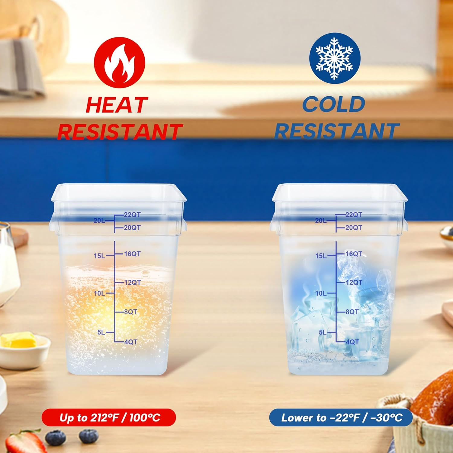 4 Pack 22 Quart Food Storage Containers with Lids, Polycarbonate Square Commerci