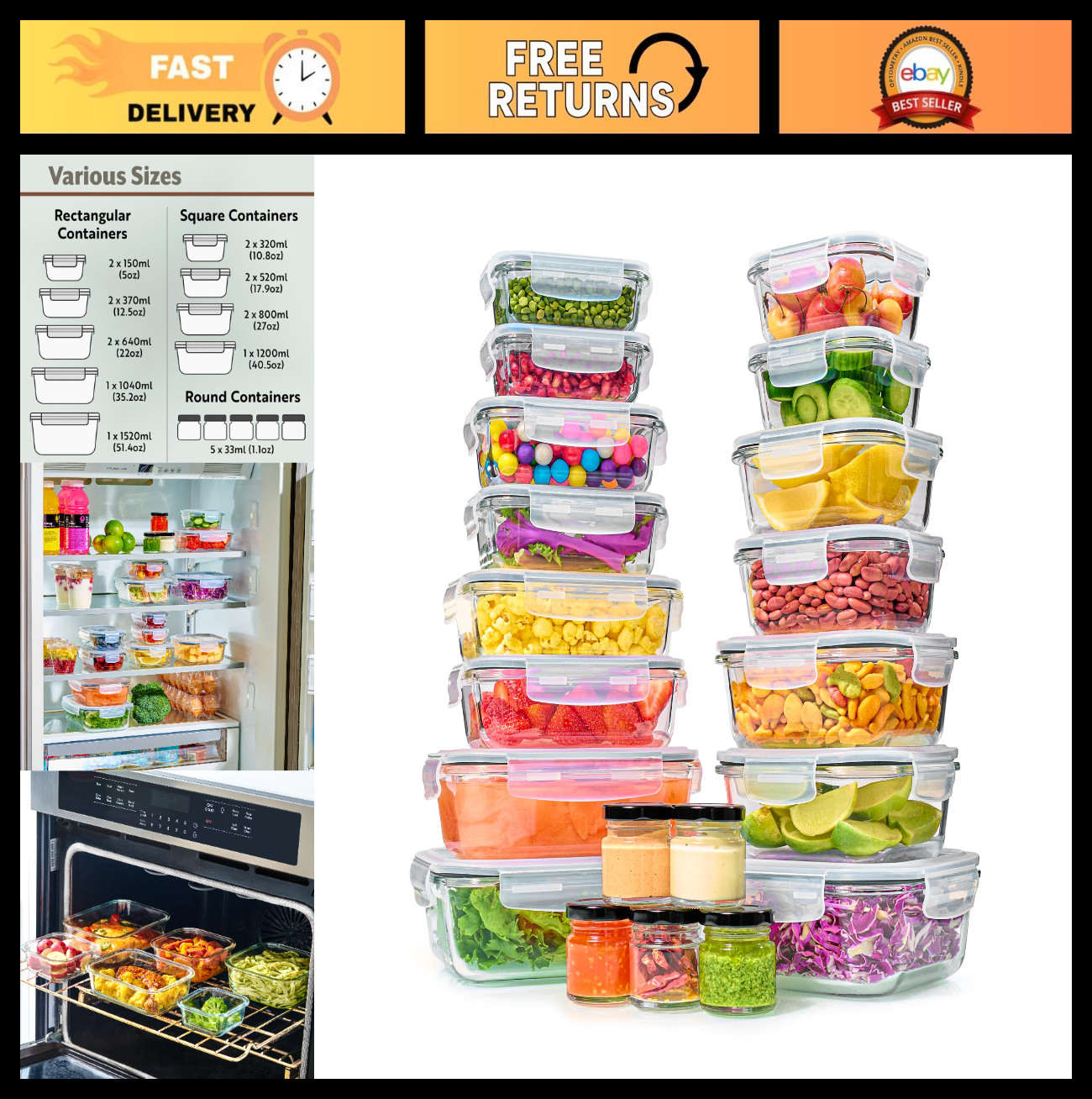 40pc Glass Food Storage Containers Set – Airtight, Leakproof, BPA-Free Meal Prep