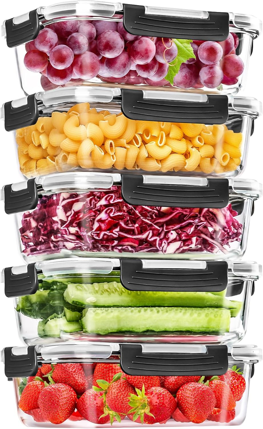 Skroam 5-Packs 36OZ Glass Food Storage Containers with Lids Airtight, Glass Meal