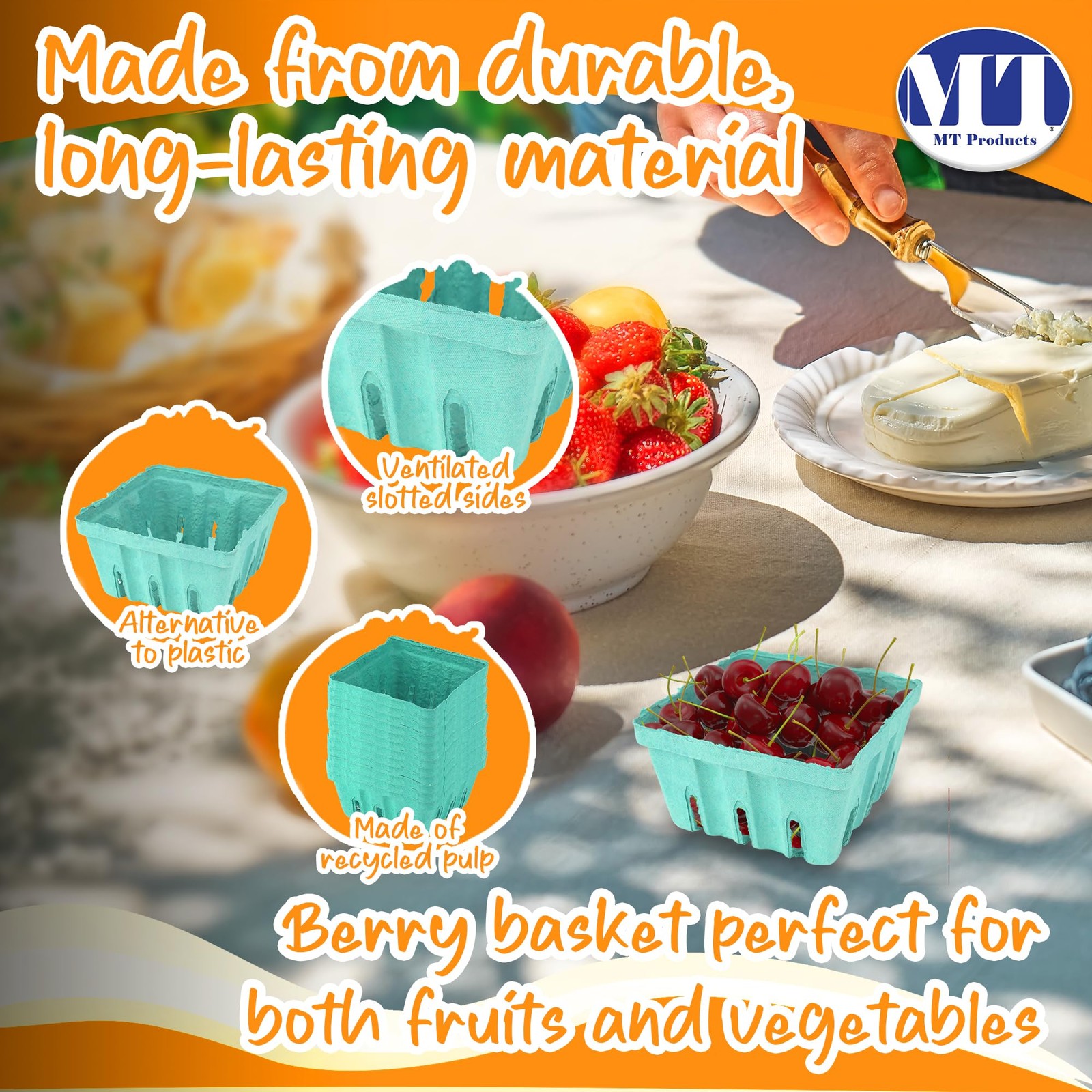 Green Berry Basket 1 Pint – Molded Pulp Fiber Vented Produce Basket (Pack of …