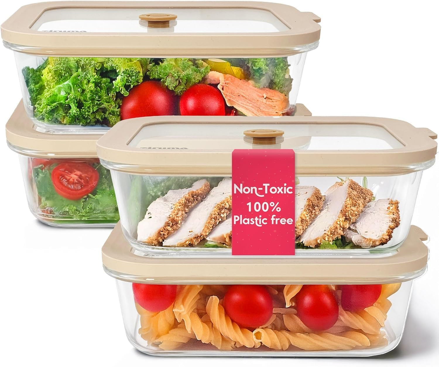 Non-Toxic 35 Oz (4.4 Cup) Glass Storage Containers with Lids – Plastic Free Meal