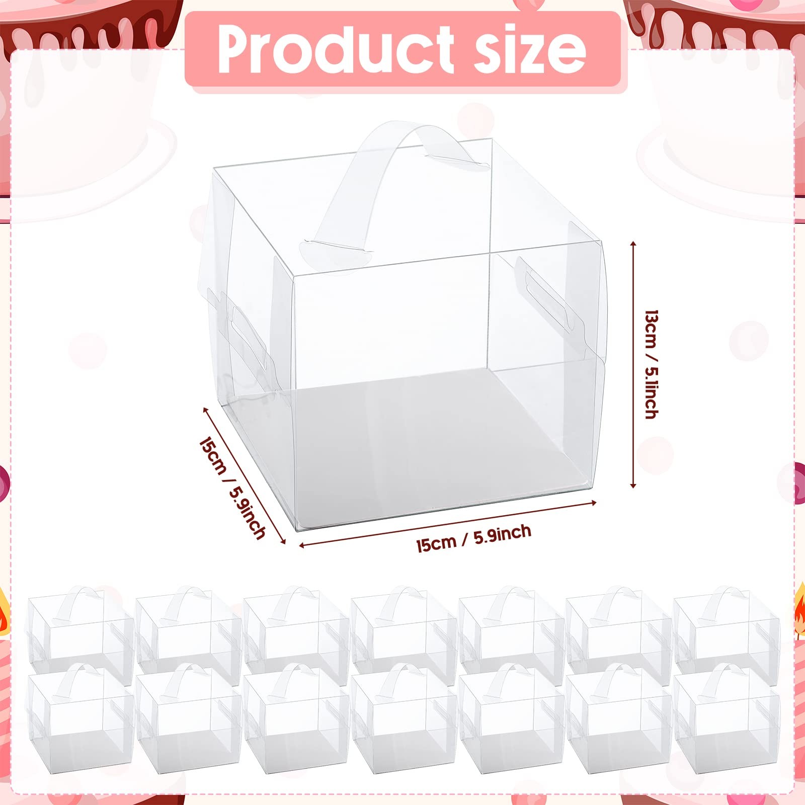 32 Pcs 6x6x5 Inch Clear Cake Box Transparent Plastic Bakery Carrier with Lid