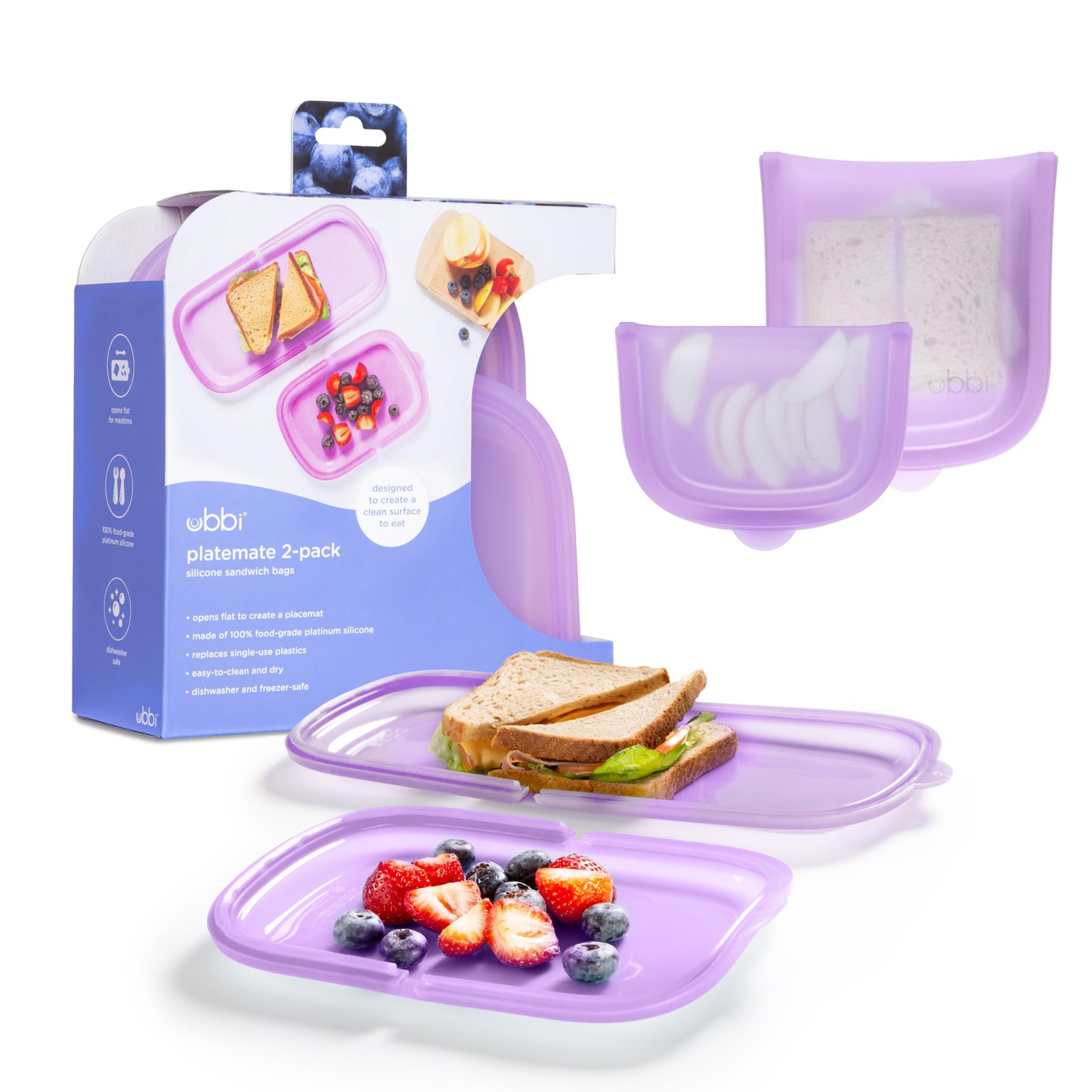 Ubbi Platemate Reusable Silicone Storage Bag Opens Flat As Placemat Dishwasher
