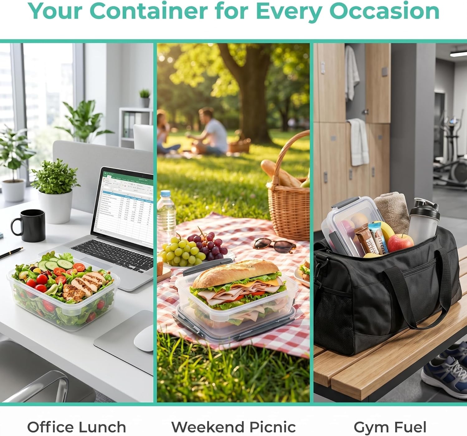 5cup Plastic Food Storage Containers With Lids For Lunch Meal Prep,5pk