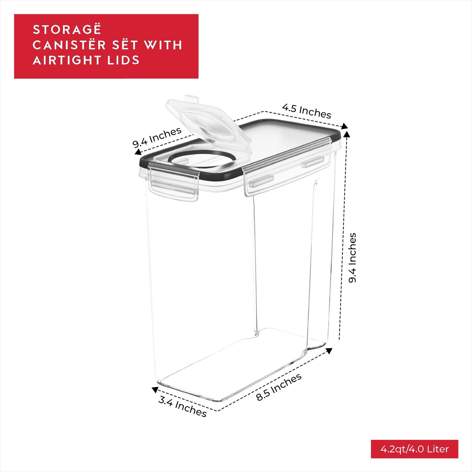 DWËLLZA KITCHEN Cereal Containers Storage 4L Set of 4 Airtight Small, 4 Pack