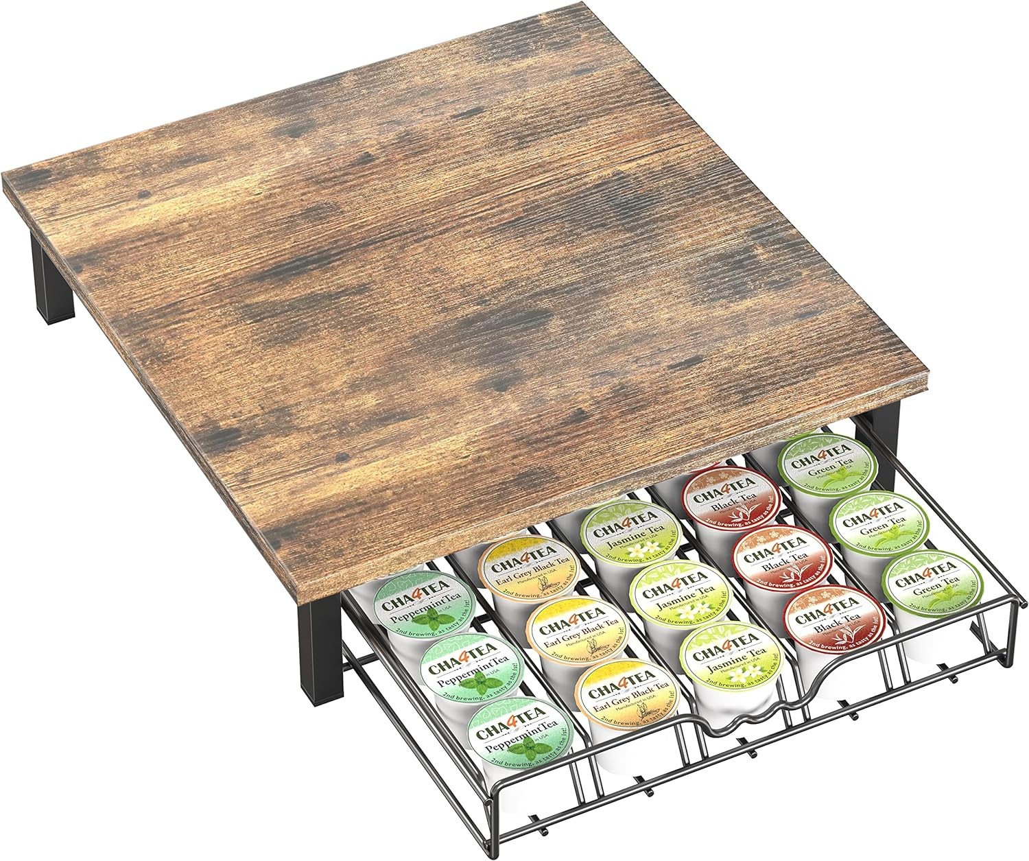 DecoBrothers K-Cup Holder Drawer for 30 Capsules, Rustic Brown with Wood Top