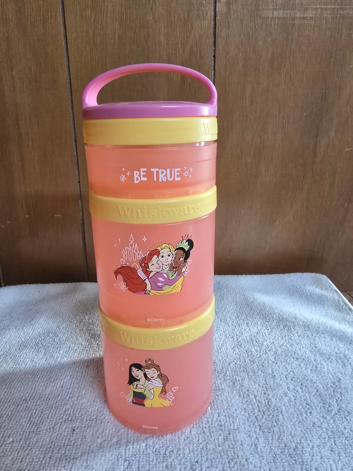 Whiskware Disney Princess 3 Stack Snack Containers W/ Handle Orange Yellow Pink