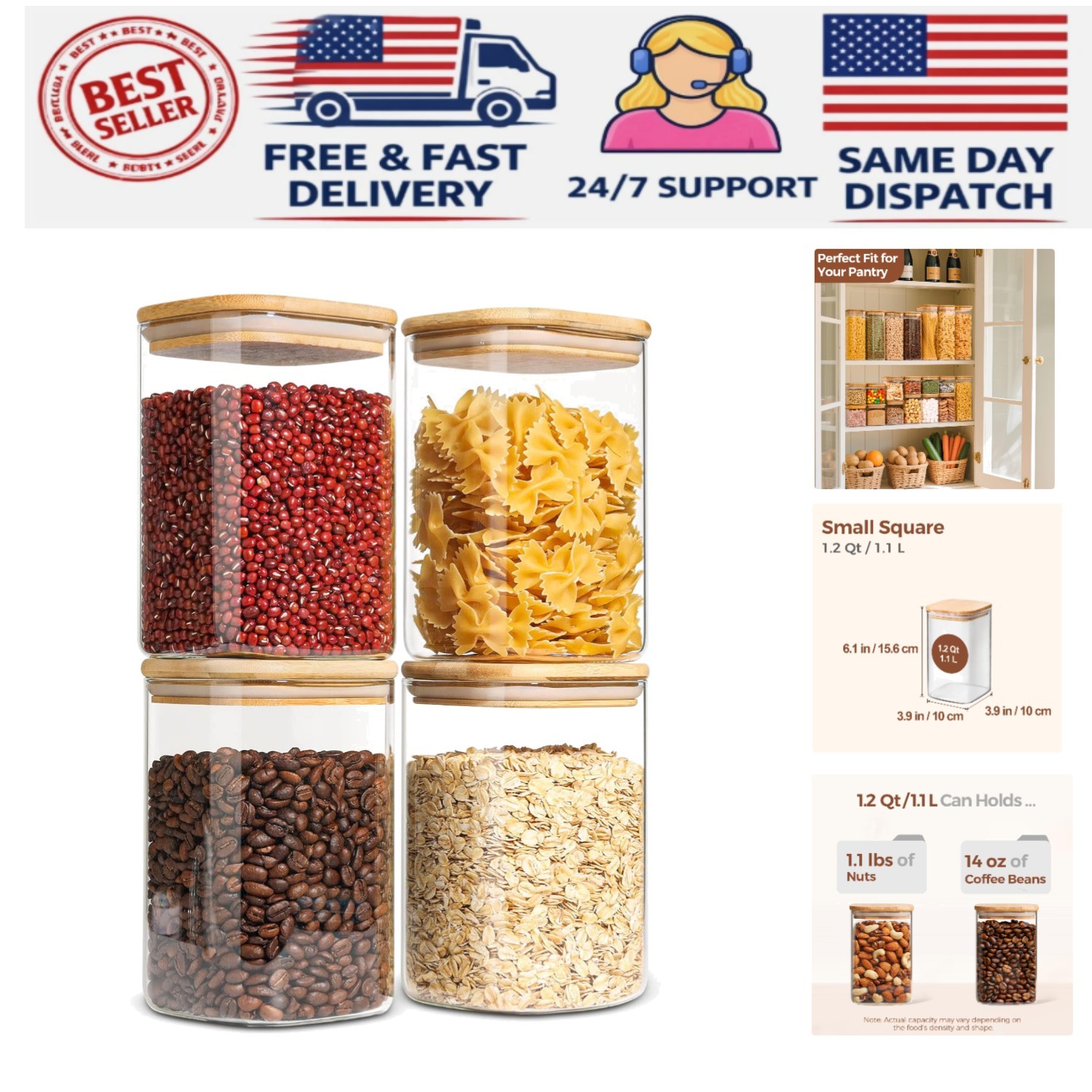 Versatile 1.2 Qt Borosilicate Glass Canisters with Airtight Lids – 4-Pack