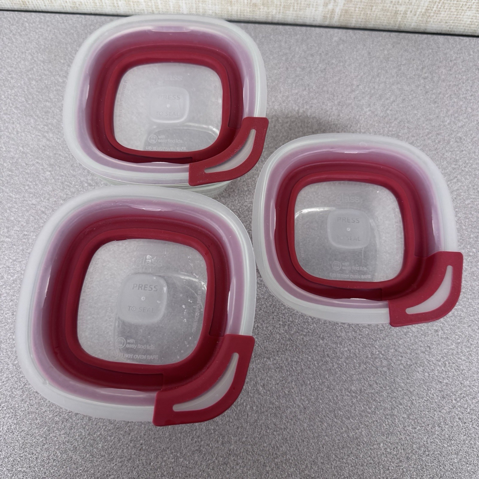 3 Rubbermaid 1.5 Cup 7N61 Glass Food Storage Container USA Red Press To Seal Lid