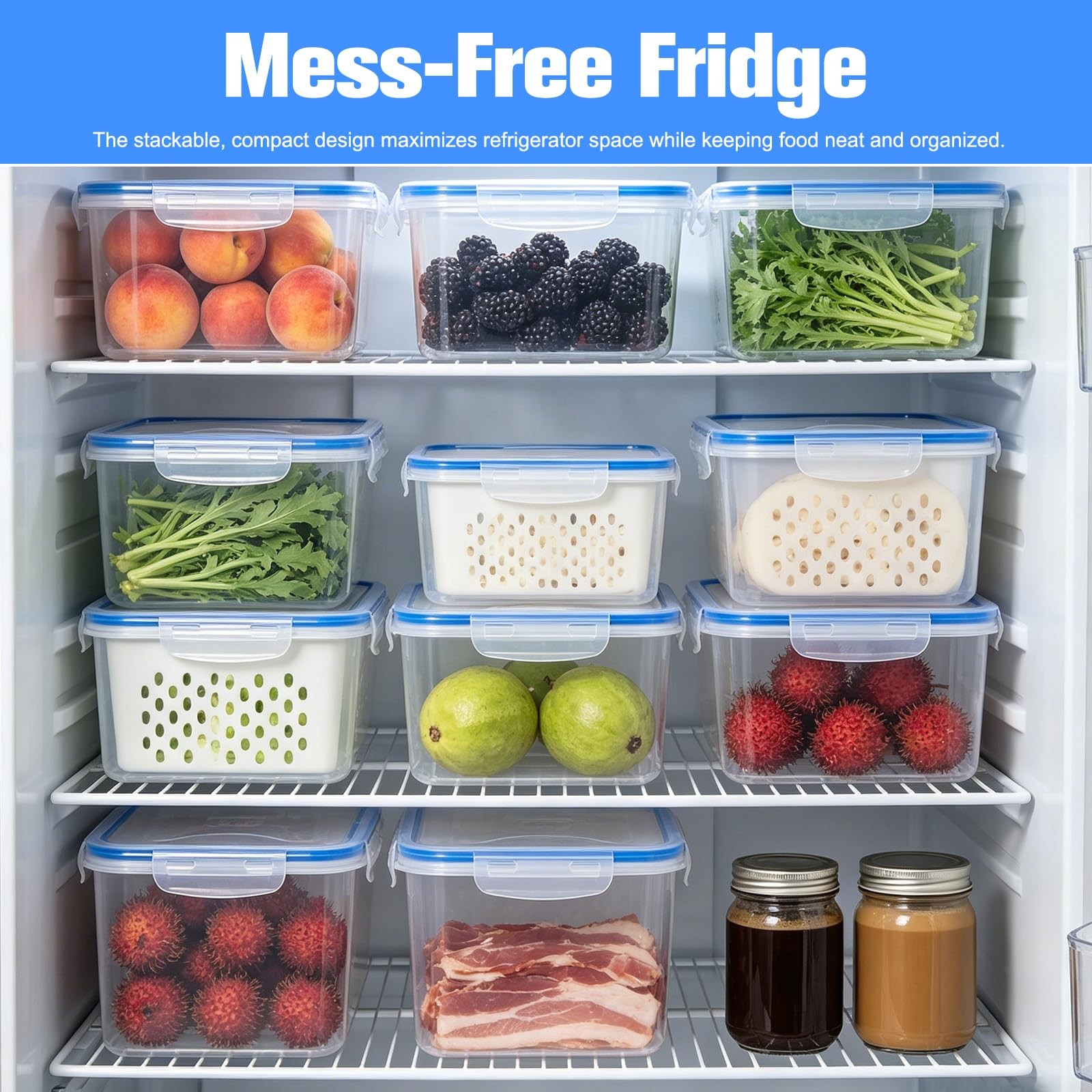 4 In 1 Food Storage Container, Fruit Storage Containers for Fridge Household …