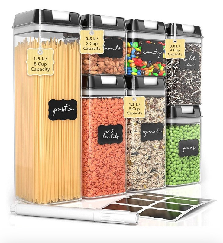 Airtight Food Storage Pasta, Condiment Container and Organizer, Set of 7