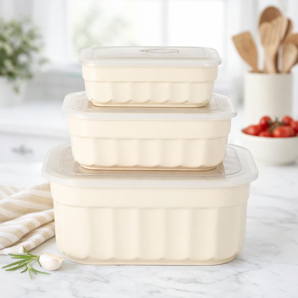 Broadbrook 6 Piece Stoneware Meal Prep Container Set with Lids, Rectangular F…
