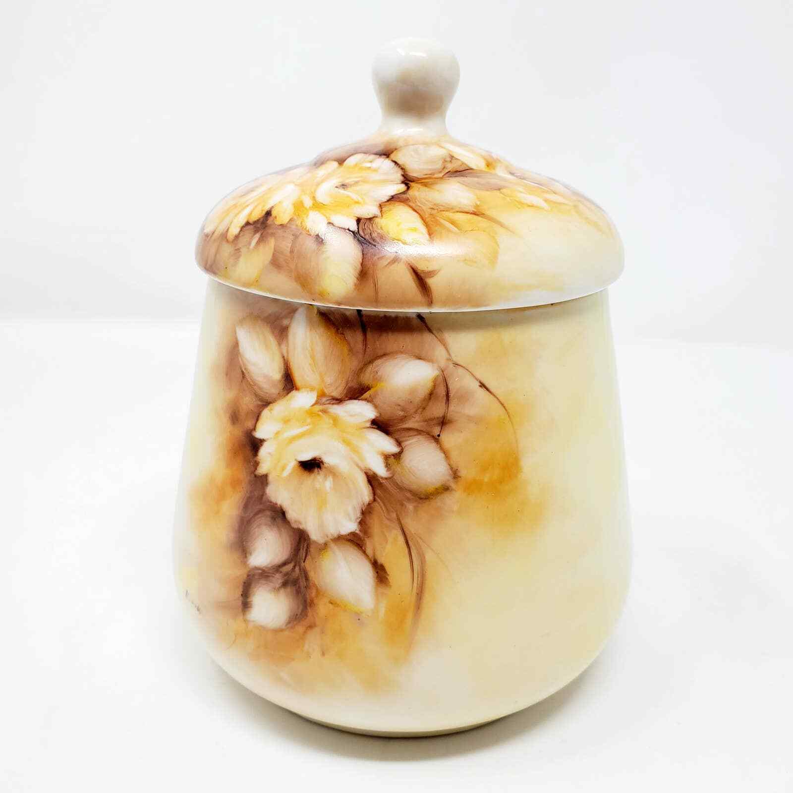 Vintage CSJose Handpainted Signed Floral Cottage Design Ceramic Jar Container