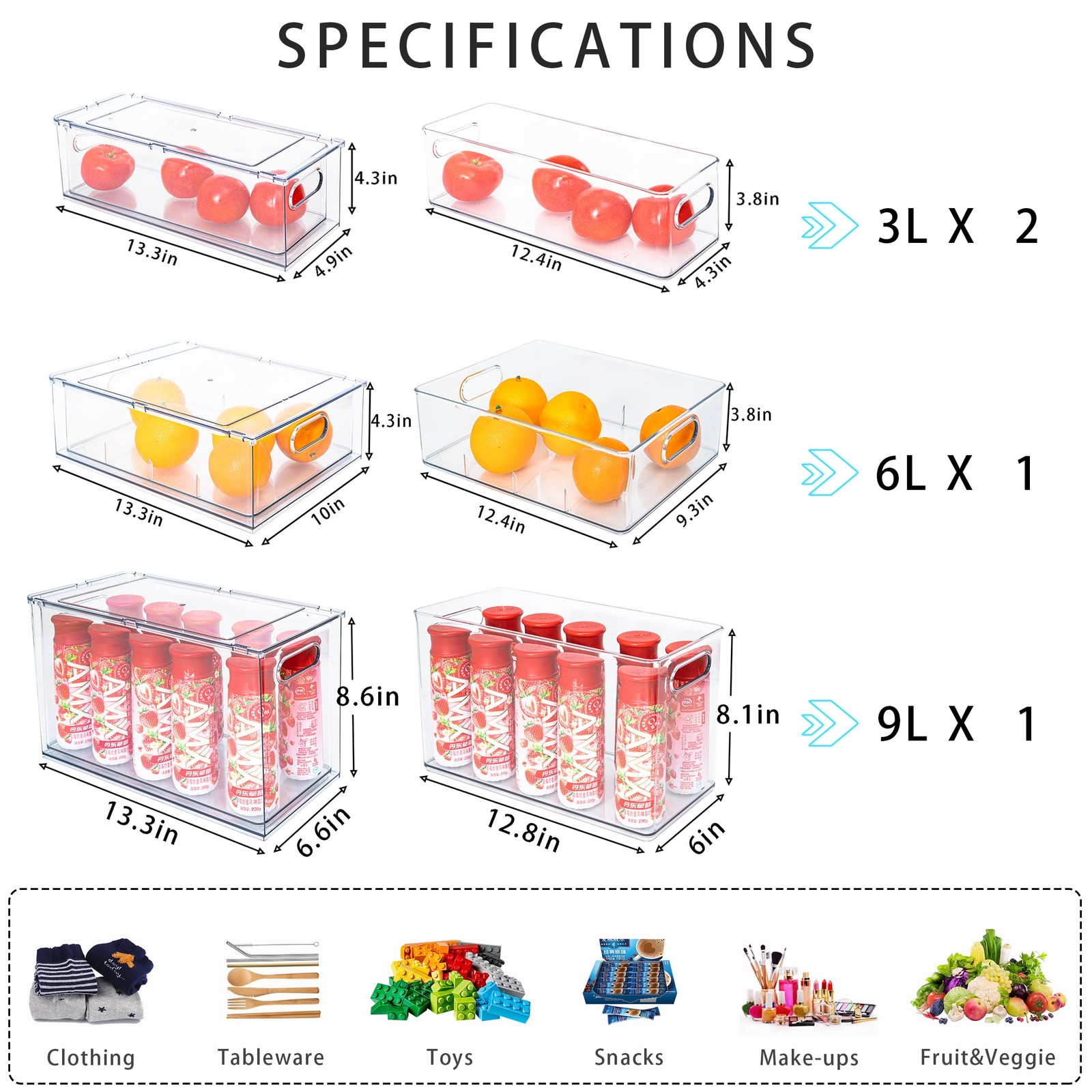 4 pack Stackable Fridge Drawers Pull-Out Bins Divided Produce Saver Container…