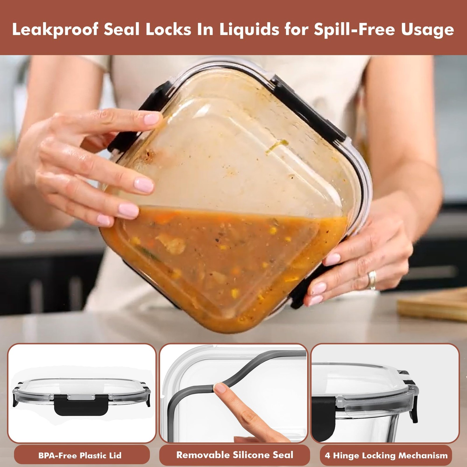 2 PC 1200ML / 41 Oz Glass Food Storage Containers with Lids – Airtight & Leak…