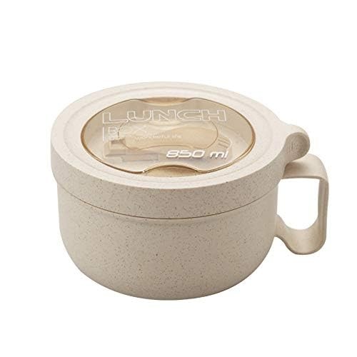 Beige 28.7oz Wheat Straw Microwave Safe Ramen Noodle Soup Bowl Mug Lid