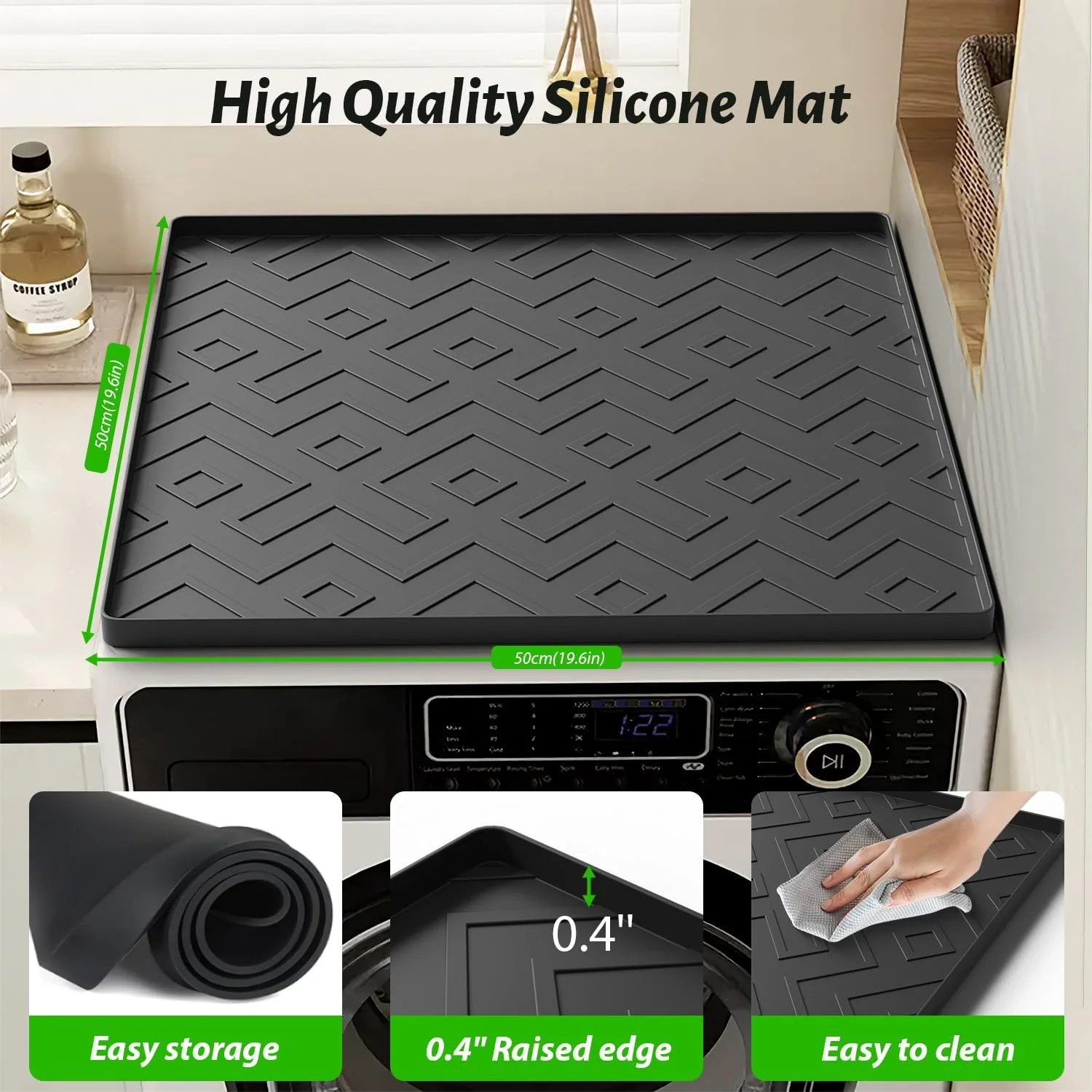 Mini Fridge Silicone Mat 19.7″x19.7″x0.4″ – Non-Slip, Spill-Proof, Drip Preventi