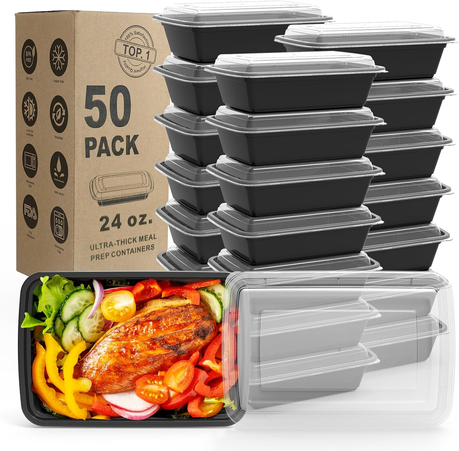Meal Prep Containers, 50 Pack Extra-Thick Food Storage Containers with Lids, Dis