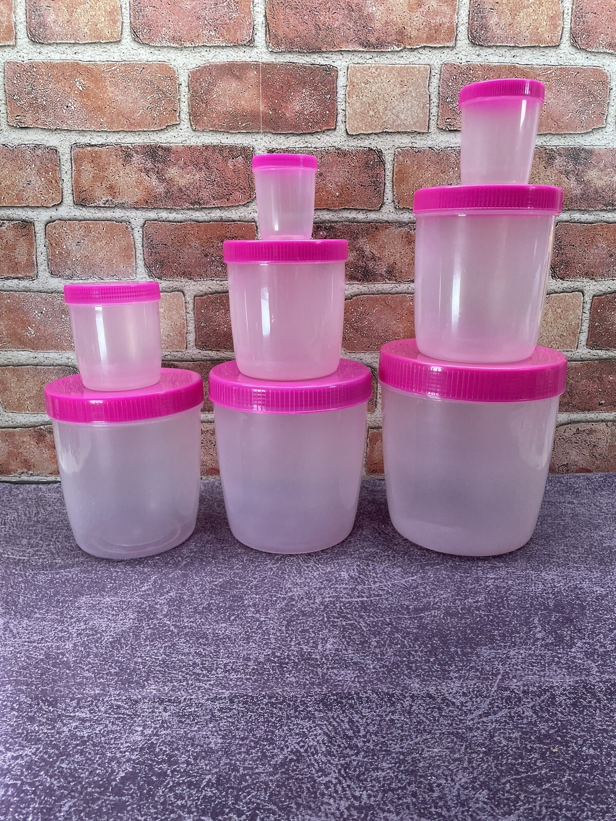 Vintage Dragon Ware stacking round food storage containers W/ Screw-lids Pink