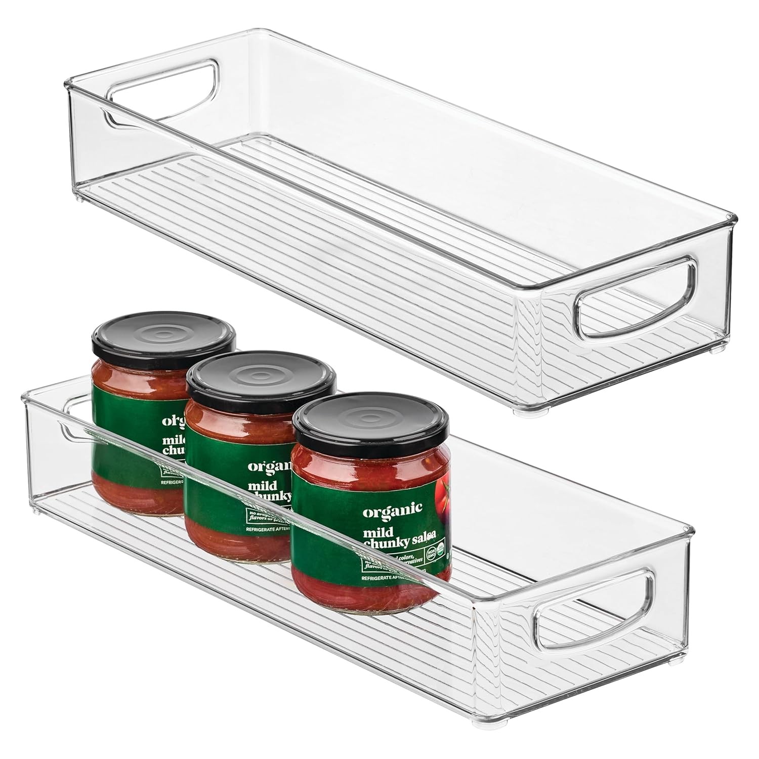 Clear Extra Long Stackable Slim Kitchen Storage Bins 16x6x3 2 Pack
