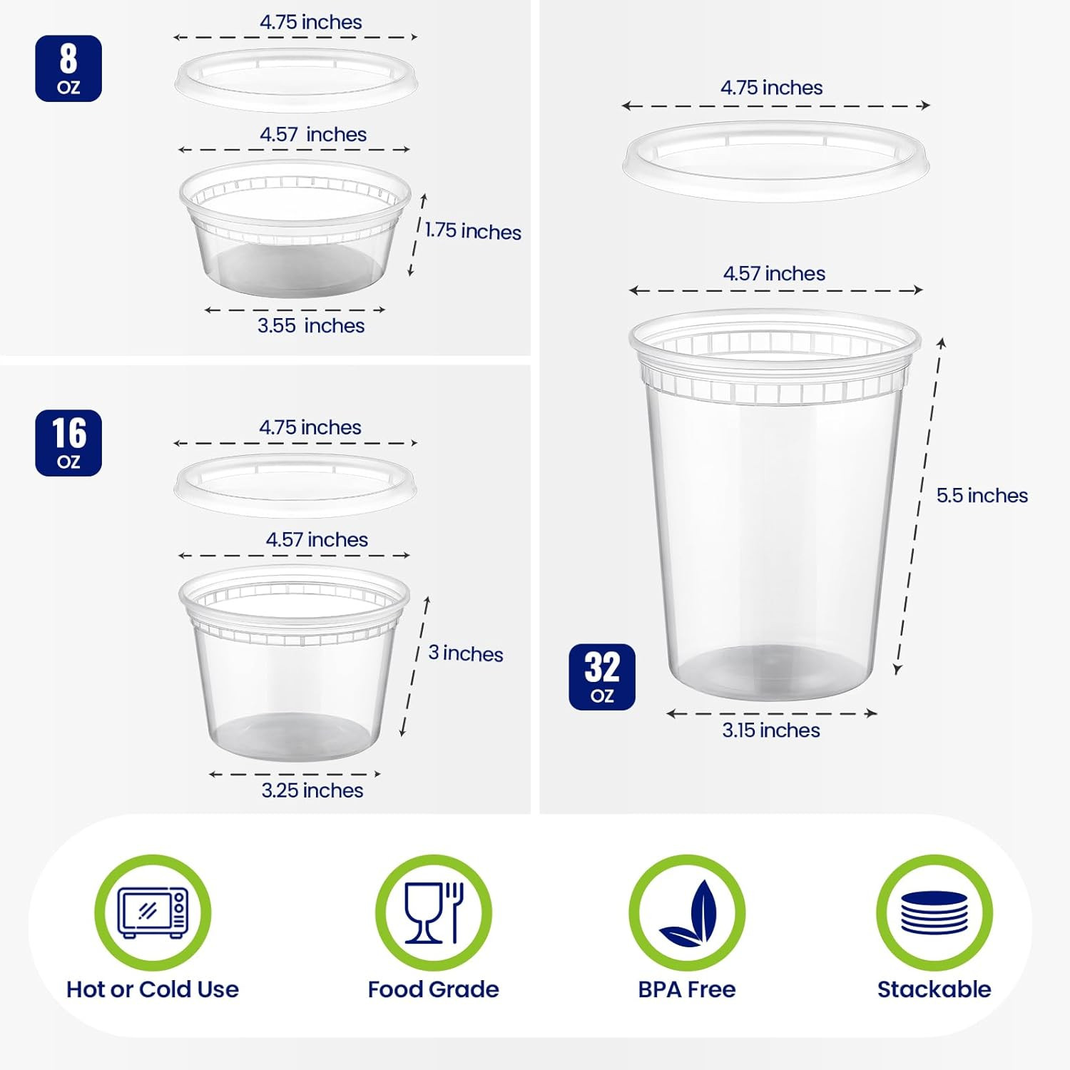 90 Sets Plastic Deli Containers with Lids, Assorted Sizes (8 Oz 16Oz 32Oz) Varie