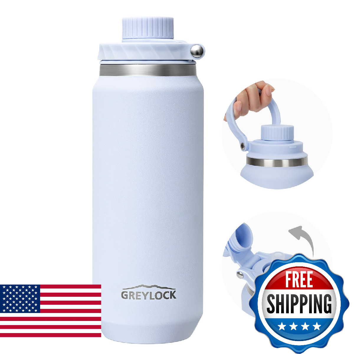 Greylock 40 Oz Insulated Water Bottle Straw Lid Leakproof Reusable Stainless