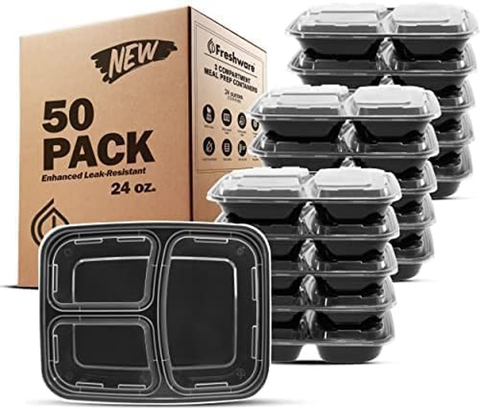 Meal Prep Containers 50 Count, 3 Compartment Food Storage Containers with Lids,