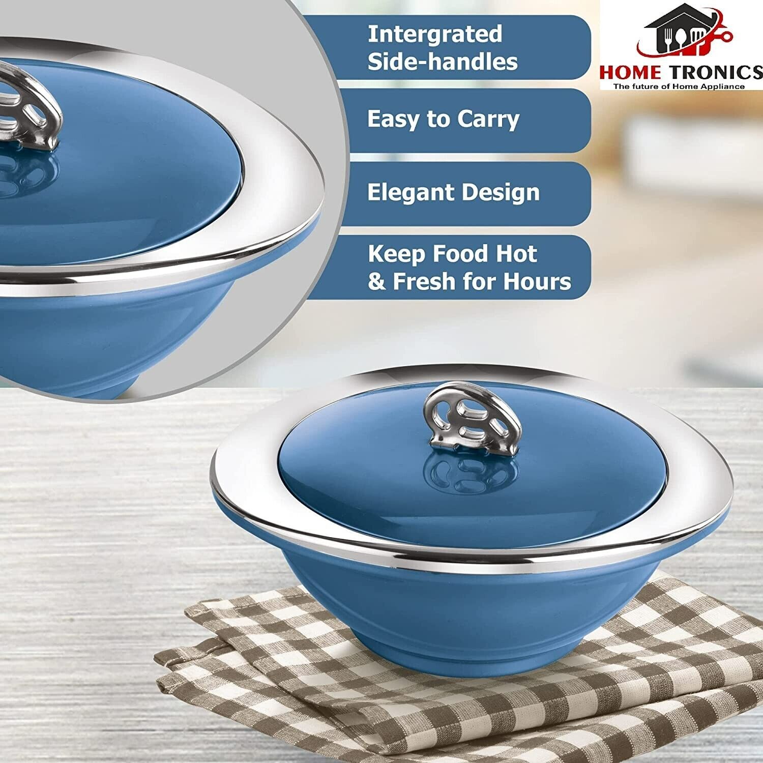Set of 3 Oriental Glamour Classic Insulated Inner Stainless Steel Casseroles